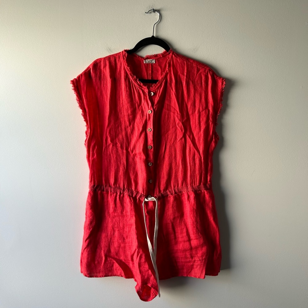 Free People Intimately red 100% linen romper